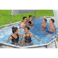 Auvent Pour Piscine Tubulaire Bestway Largeur 2,10 à 3,40 M -Piscines Ubbink Boutique auvent ovale bestway ambiance 3