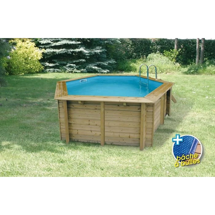 Piscine En Bois Hexagonale Ubbink Azura 4,10 X 1,20 M - Liner Bleu + Bâche à Bulles 4 Piscine En Bois Hexagonale Ubbink Azura 4,10 X 1,20 M - Liner Bleu + Bâche à Bulles – Image 2
