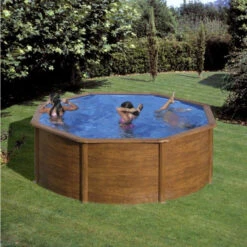 GRE Piscine Ronde Acier Gré Pacific Imitation Bois - 3,50 X 1,20 M -Piscines Ubbink Boutique kit350w piscine ronde acier gre pacific imitation bois 350 120 ambiance 2