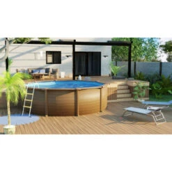 GRE Piscine Ronde Acier Gré Pacific Imitation Bois - 4,60 X 1,20 M -Piscines Ubbink Boutique kit460w piscine ronde acier gre pacific imitation bois 460 120 ambiance 2