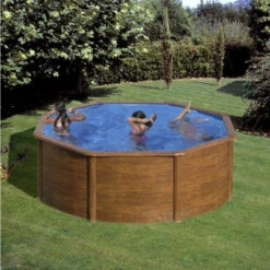 GRE Piscine Ronde Acier Gré Sicilia Imitation Bois - Ø 3 X 1,20 M -Piscines Ubbink Boutique kitpr353w piscine ronde acier gre sicilia imitation bois 350 120 ambiance 1