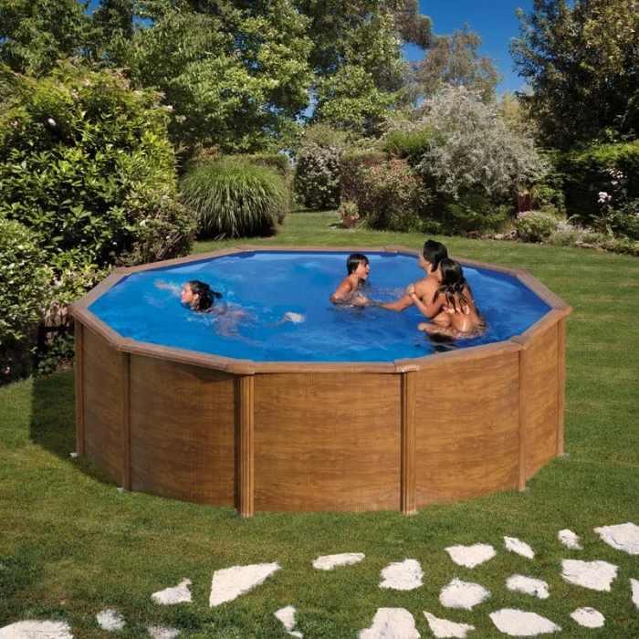 GRE Piscine Ronde Acier Gré Sicilia Imitation Bois - Ø 4,60 X 1,20 M 5 GRE Piscine Ronde Acier Gré Sicilia Imitation Bois - Ø 4,60 X 1,20 M – Image 3