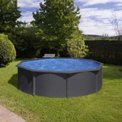 GRE Piscine Ronde Acier Gré Gris Anthracite - Ø 3,50 X 1,20 M -Piscines Ubbink Boutique kitpr458gy piscine ronde acier gre gris anthracit 132 460cm ambiance 2 2