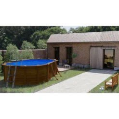 GRE Piscine Ovale Acier Gré Sicilia Imitation Bois - 5 X 3 X 1,20 M -Piscines Ubbink Boutique kitprov503w piscine ovale acier gre sicilia imitation bois 500 300 120 ambiance