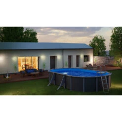 GRE Piscine Ovale Acier Gré Gris Anthracite - 6,10 X 3,75 X 1,30 M -Piscines Ubbink Boutique kitprov618gy piscine ovale acier gre gris anthracite 1 32m 610x375cm ambiance 2