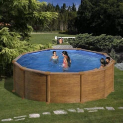 Piscine Ronde Acier Gre Mauritius Imitation Bois - Ø 3,50 X 1,32 M -Piscines Ubbink Boutique mauritius 350 ambiance