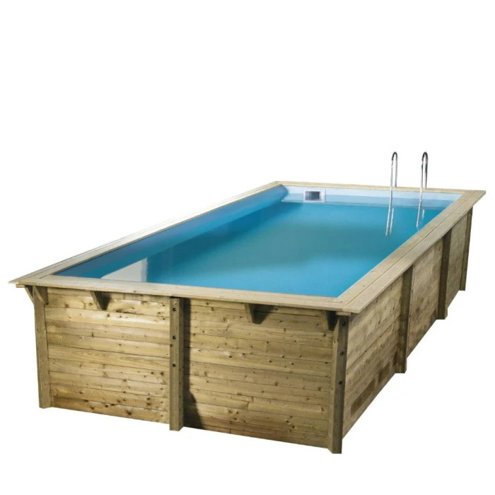 Piscine En Bois Rectangulaire Ubbink Azura 5,05 X 3,50 X 1,26 M - Liner Bleu