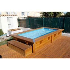Piscine En Bois Rectangulaire Ubbink Sunwater 3,50 X 2,00 X 0,71 M - Liner Bleu -Piscines Ubbink Boutique piscine en bois ubbink sunwater 200x350 ambiance 2