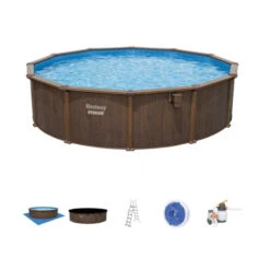 Piscine En Acier Bestway Hydrium Effet Bois Ø 5,50 X H 1,30 M -Piscines Ubbink Boutique piscine hors sol acier ronde 549 x 130 m hydrium